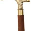 Solid Brass T-Handle Walking Cane  37" Brown Ebony Wooden Stick for Men & Women  Golden Tone Brass Derby Cane  Handmade Vintage Walking Stick Gift for Seniors & Collectors