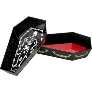 Wehhbtye 2 Pcs Halloween Coffin Shaped Serving Tray, Sturdy Gothic Coffin Serving Bowl, Spooky Black Skeleton Platter for Halloween Party Food Snack Candy Storage Supplies Table Decoration