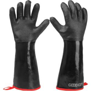GEEKHOM 18-Inch Heat Resistant BBQ Gloves 932F Waterproof Long Sleeve Cooking Gloves, Non-Slip Silicone Grip Grill Gloves for Grilling, Smoker, Oven, and Kitchen Use (Black)
