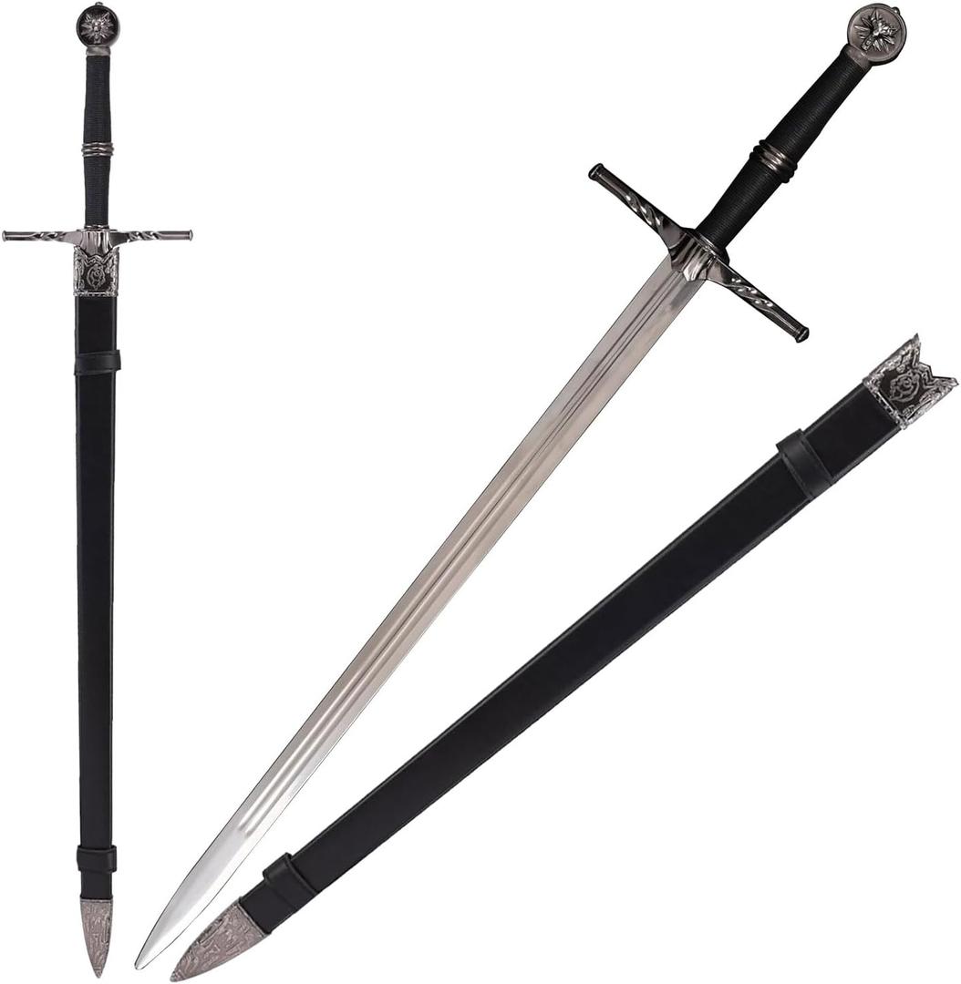 Full Metal Geralt's Silver Steel Sword 125cm/48.8 inches,Stainless Steel,White Wolf Aerondight Silver Sword Handmade Anime Cosplay Prop for Display and Collection
