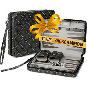 Magnetic Travel Backgammon Sets for Adults - Quality PU Leather Backgammon Board Game for Adults and Kids - 14" Gift for Man Backgammon Board with 32 Magnetic Pieces in PU Leather Case