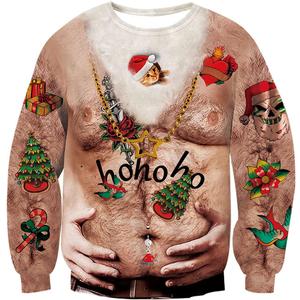 Ahegao Unisex Christmas Sweater 3D Printed Funny Graphic Pullover Sweatshirts for Party (XXXL)