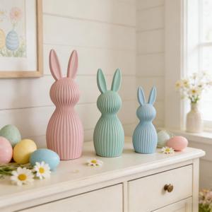 3 Pack Pastel Easter Bunny Figurines, Resin Rabbit Statues, Minimalist Farmhouse Spring Decor for Home Tiered Tray, Mantel, Shelves & Tabletop Centerpieces (3)
