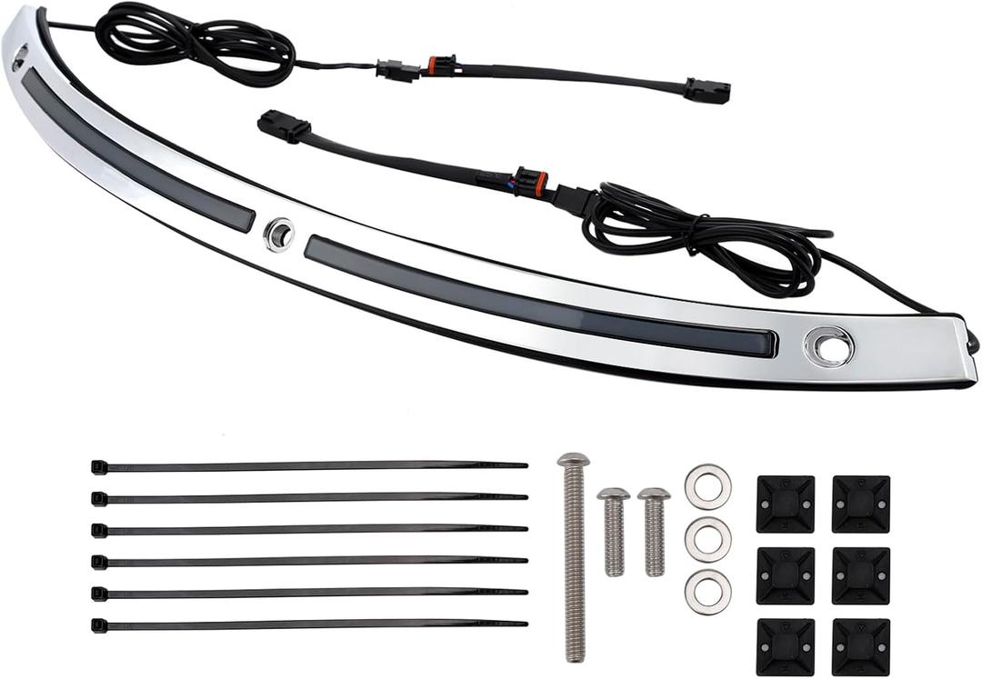 Aluminum Alloy Chrome Windshield Trim with LED Running Turn Signal Lights for Harley Touring Street Glide Electra Glide Ultra Limited 2014-2025, Smoke Lens Batwing Fairing Windshield Accent Strip