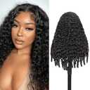 13x6 Lace Front Glueless Human Hair Wig for Black Women Burmese Curly Water Wave Wig 200% Density Pre Plucked Transparent Lace Frontal Wig with Spiral End Natural Color(18 Inch, Glueless Wig, 200)