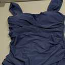 One Piece Bathing Suit for Women Tummy Control Swimsuits Square Neck Ruched Modest Swimwear (Large, Navy)