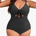Aqua Eve Plus Size One Piece Swimsuit for Women Tummy Control Bathing Suit Cutout Swimwear, Size 12W, Black