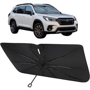 Proadsy Windshield Sun Shade Umbrella for Subaru Forester 2019-2025 Foldable Car Umbrella Sunshade with Soft TPU Handle Spring Structure Crystal Cooling Material Protect Car from Rays & Heat