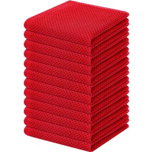 Homaxy 100% Cotton Waffle Weave Kitchen Dish Cloths, Ultra Soft Absorbent Quick Drying Dish Towels, 12 x 12 Inches, 12-Pack, Red