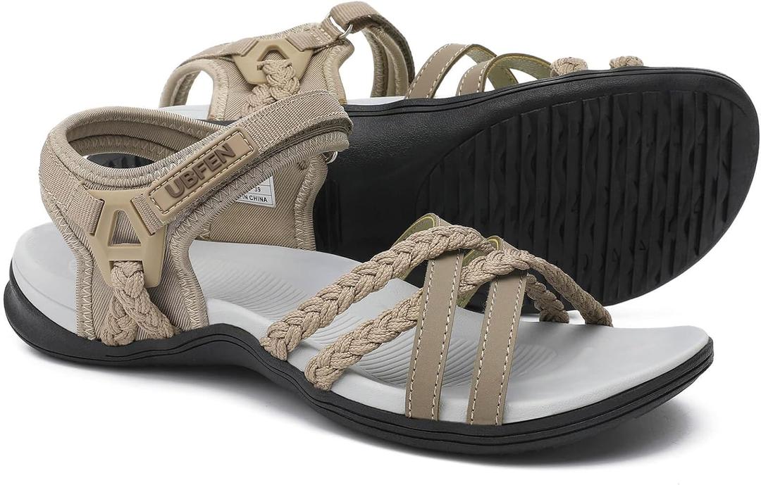 UBFEN Women's Hiking Comfort Sport Sandals Beach Vacation Camping Casual Sport Sandals with Adjustable Straps and Arch Support, Size 41