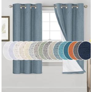 PrinceDeco 100% Black Out Curtains 64 inch Long 2 Panels Noise Reducing Curtains Full Room Darkening Linen Textured Window Drapes Thermal Insulated Panels for Living Room, 42 X 64 Inch, Stone Blue