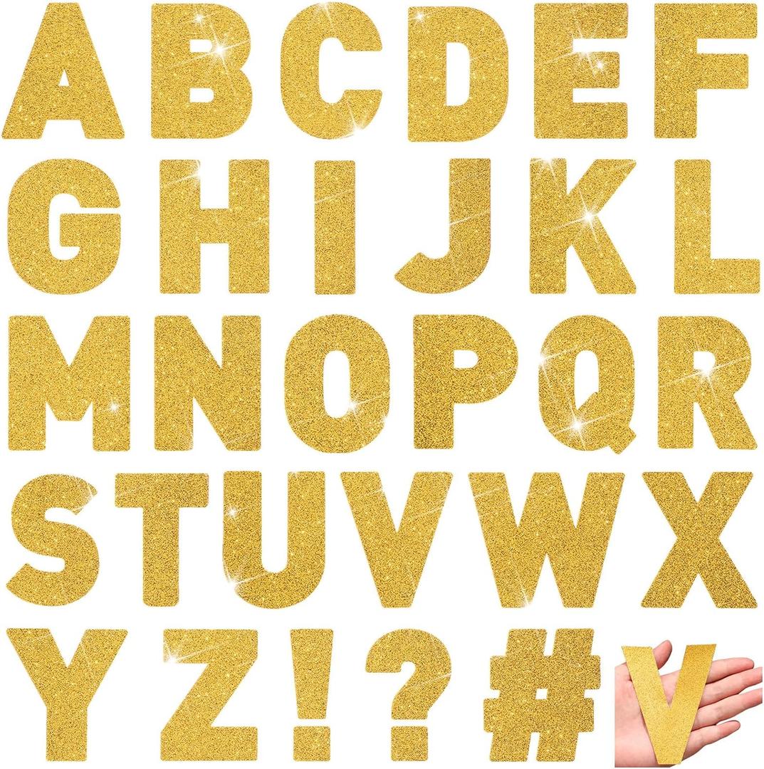 Harloon 232 Pcs 24 Sheets Large Glitter Letter Stickers Big Font Alphabet Letter Self Adhesive Letters Kit Mailbox Stickers for Mailbox Bulletin Boards Classroom Home(Gold,4 Inch)