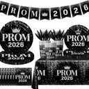 Prom Send Off Decorations 2026 Tableware, Silver Prom Decorations 2026 with Plates and Prom Napkins 2026, Black and Silver Prom Plates and Napkins Party Supplies for Class of 2025 Prom Party