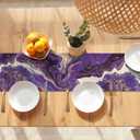 Marble Table Runner 72 Inches Long, Purple Golden Marble Texture Table Runner Dresser Scarves, Rustic Burlap Dining Room Table Decor for Kitchen Wedding Farmhouse Indoor Outdoor Home Party