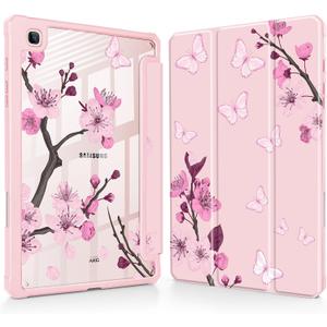 May Chen for Samsung Galaxy Tab S6 Lite Case 10.4 Inch 2024/2022/2020 - Built-in Pencil Holder with Shockproof Cover Clear Transparent Back Shell Auto Wake/Sleep, Pink Cherry Blossom