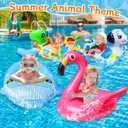 4 Pack Inflatable Pool Floats for Toddler Age 3-7 Animal Swim Tube Rings for Kids Infant Baby Ride on Beach Floaties with Safety Seat&Handle for Summer Lake Pool (Flamingo, Turtle, Whale, Dalmatian)