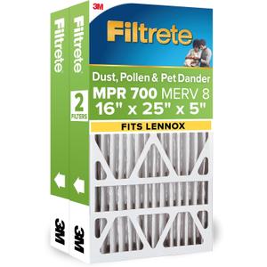 Filtrete 16x25x5 Air Filter, Fits Lennox, MERV 8, MPR 700, 2 HVAC Filters | Dust, Pollen, & Pet Dander, 12-Month AC/Furnace Filters, Cleaner Air, Reliable Airflow (Act. Size 15.44x24.63x4.31 in)