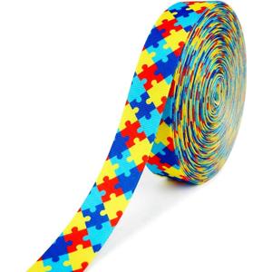 Autism Awareness Puzzle Ribbon 7/8" x 20 Yards Grosgrain Ribbon Roll Single-Sided Print with White Back Craft Ribbon for Hair Bows, Wreaths, Gift Wrapping & April Autism Awareness Month Events