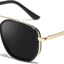 SODQW Tangle Free Aviator Sunglasses for Women Polarized Square Frame With UV400 Protection Sun Glasses for Driving (Gold/Black/Black Grey)