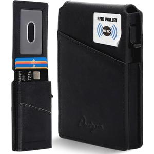 Onrique RFID Wallet for Men, 10 Pop Up Cardholder - Slim Leather RFID Blocking Minimalist Bifold Credit Card Holder, Mens RFID Wallet With Secure Card Protection