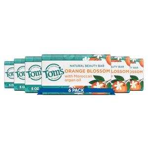 Toms of Maine Natural Beauty Bar Soap For Women and Men, Orange Blossom, 5 oz Bar (Pack of 6)