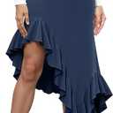 Yousify Womens Ruffle Midi Skirts Casual High Waisted Flowy Swing Boho Handkerchief Hemline Stretchy Asymmetrical Skirt L