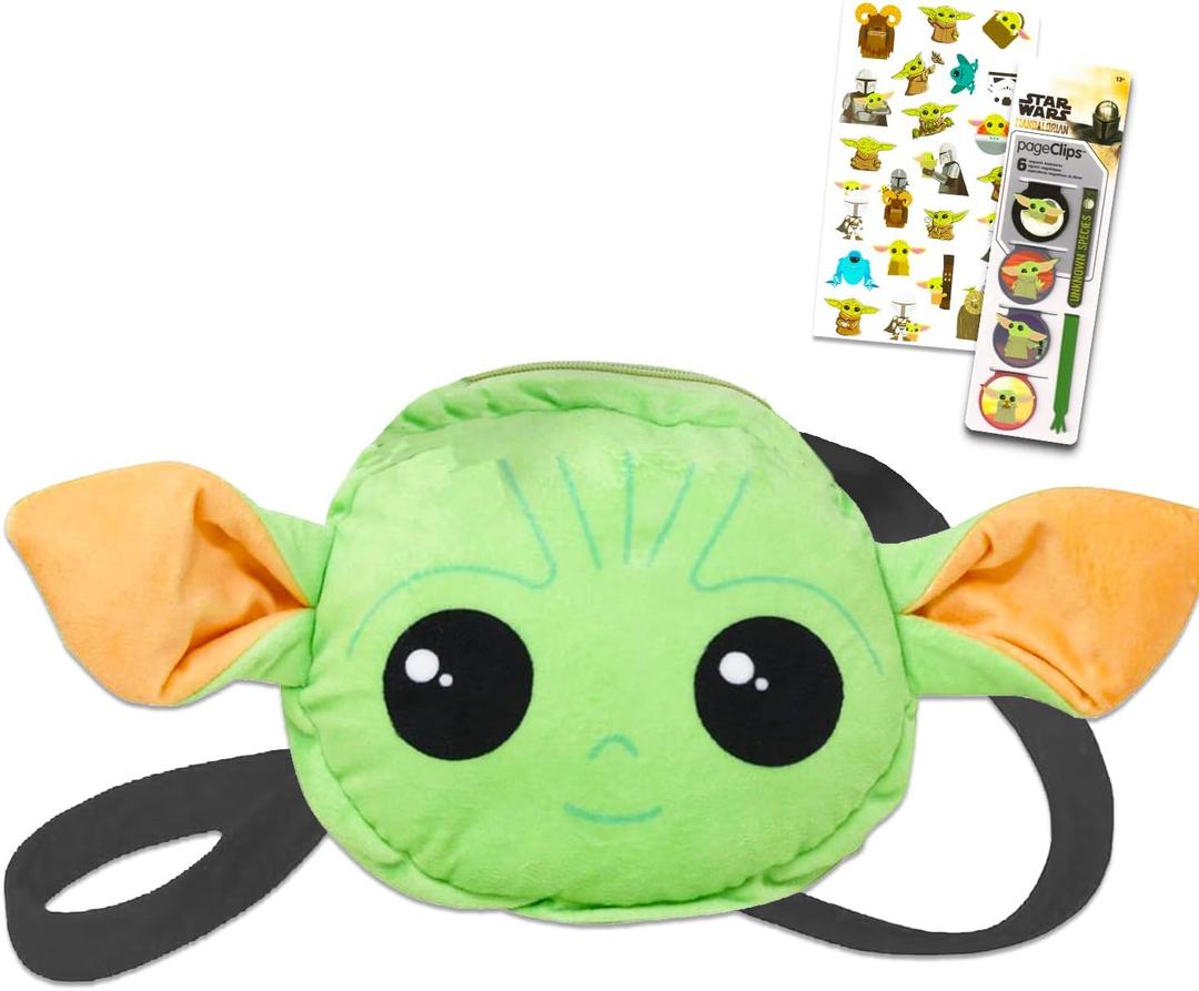 Baby Yoda Plush Purse Set - Bundle of Star Wars Plushie with Straps Plus Star Wars Stickers and More | Baby Yoda Crossbody Bag for Girls