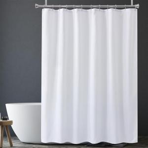 Amazer White Long Shower Curtain Liner Washable, 72 x 78 Inches, Fabric Shower Liner with 2 Bottom Stones, Waterproof 2-in-1 Shower Curtain and Liner, 12 Grommet Holes, Hotel Quality, White