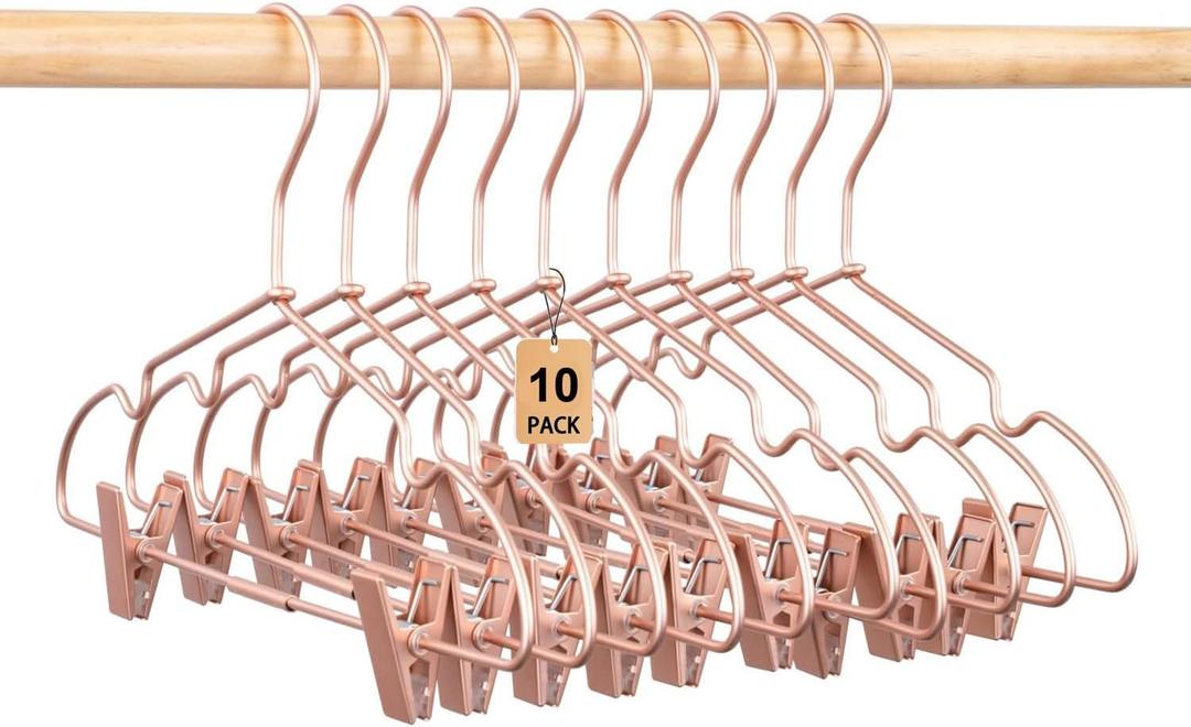 Rose Gold Metal Clothes Hangers with Clips,10 Pack Children 12.6" Baby Toddler Infant Newborn Kids Non Slip Durable Space Saving Baby Clothes Coat Hangers