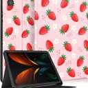 for Samsung Galaxy Tab A8 Case 10.5 Inch Kids Cute Girls Folio Women Girly Kawaii Teens Strawberry Pretty Aesthetic Unique Tablet Cover for Samsung A8 Tab Cases SM-X200/X205/X207