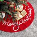 30 Inch Christmas Tree Skirt Large Plush Xmas Red Tree Mat with Merry Christmas Patterns Holiday Decor Fur Ornament for Home Party Indoor