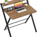 GreenForest Folding Desk No Assembly Required Small Size, 2-Tier Foldable Computer Desk with Shelf for Home Office, Space Saving Portable Laptop Study Foldable Table for Small Spaces, Espresso (22 x 27.3 inch, Walnut)