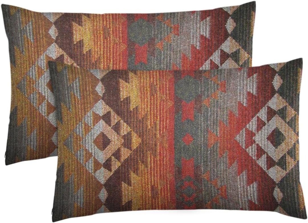 Emvency Set of 2 Aztec Throw Pillow Cover 12x20 Inches Decorative Pillowcase Navajo Orange Red Grey Tribal Decor Rectangle Pillow Cover with Hidden Zipper for Bedroom Sofa (Gold)