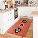 DEXDE Bathroom Rugs Boho Moroccan Bath Rug 20x32 Inches - Coral Red Geometric Non-Slip Quick Dry Bath Mat, Machine Washable Absorbent Soft Carpet for Bathroom