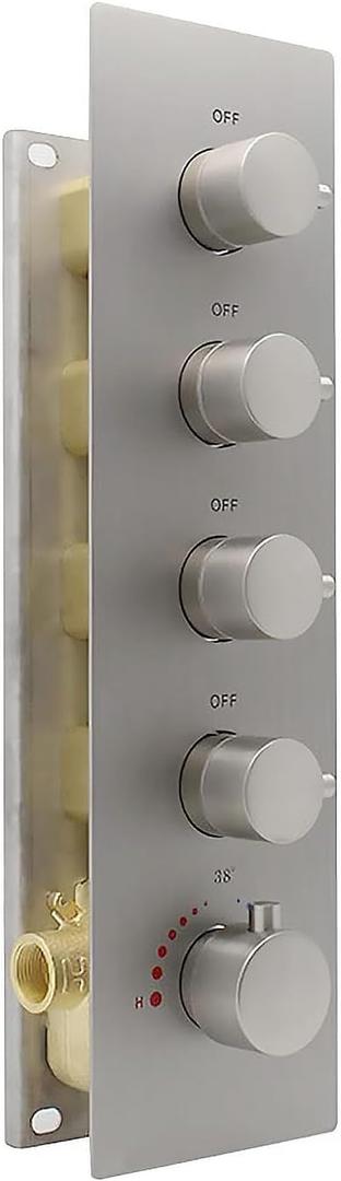 HOMEDEC Modern Solid Brass Concealed 4-Function Thermostatic Shower Diverter Mixer Valve Brushed Nickel, Can Run Simultaneously, Flows Can Be Controlled