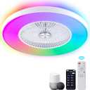 24" Bladeless Ceiling Fans with Lights and Remote/APP/Voice Control, Low Profile Ceiling Fan with RGB Lights, Enclosed Flush Mount Ceiling Fan for Kid's Bedroom/Living Room (White)