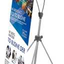 T-SIGN Reinforced Block Adjustable Tripod X Banner Stand, 23 x 63 to 32 x 78 Inch, Portable Travel Bag, Bigger, More Adaptable, Trade Show Exhibition - Silver (Pack of 1)