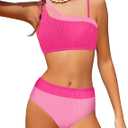 Girls Swimsuit Bikini Set Color Block Cut Out Two Piece Bathing Suit with Chest Pad Adjustable Straps Swimwear 7-16T (11-12 Years, Hot Pink-3)