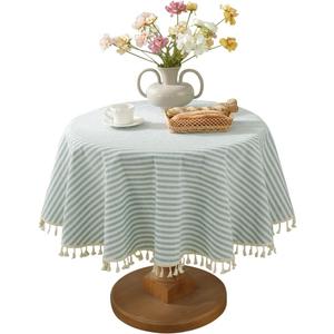 meioro Round Tablecloths Striped Tablecloth Cotton Blend Table Cloth Washable Tabletop Decorative Fabric Table Cover for Kitchen Dinning (Green, Round 60 Inch)