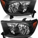 AS Headlight Assembly Compatible 2007-2013 Toyota Tundra Headlight Assembly Replacement for 07-13 Toyota Tundra /2008-2017 Toyota Sequoia Without leveling system with Black Housing Amber Reflector