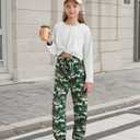 Girls 2 Piece Outfits Long Sleeve Twist Front Shirts and Camo Pants Sets for Fall Winter Sweatsuits Size 5-14Y (White)