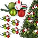 6 Set Christmas Ball Ornament Cluster with Ties 36 Pcs Red White and Lime Green Plastic Shatterproof Xmas Ball Ornaments for Christmas Tree Wreath Garland Stairs Decor (Red, Green and White)