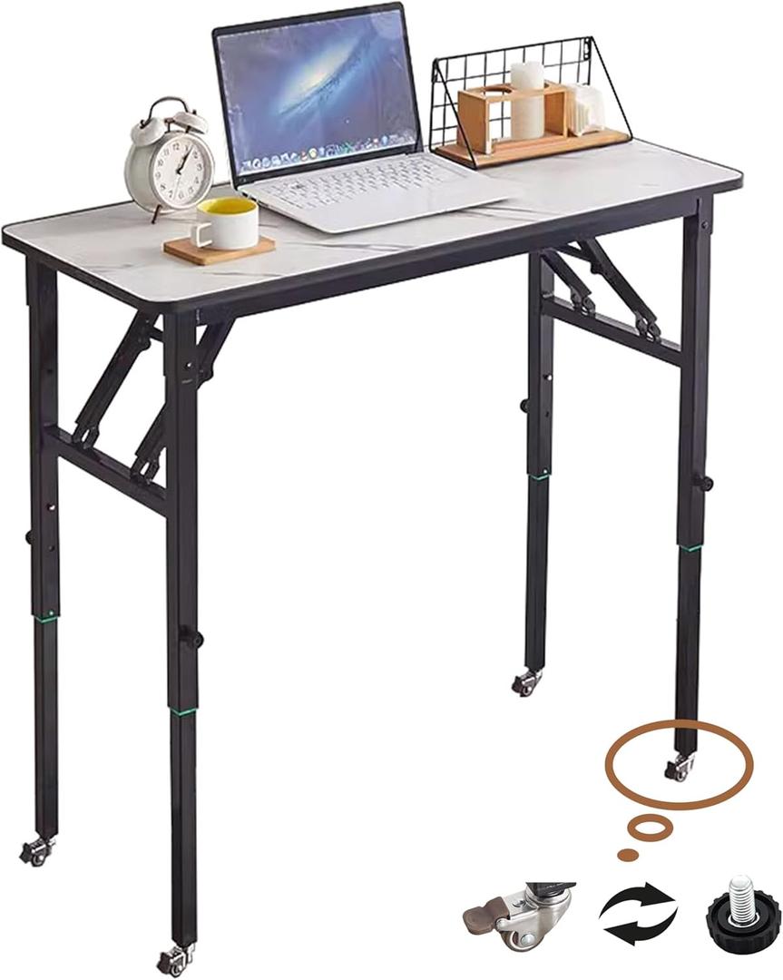 AMSXNOO Height Adjustable Standing Desk, No Assembly Folding Collapsible Computer Desk, Rolling Laptop Table for Workshop Home Office (100X40CM, White)