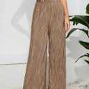 Womens High Waisted Pants Solid Textured Elastic Waist Wide Leg Palazzo Pants Casual Comfy Trousers Apricot (Brown) XS