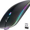 Wireless Bluetooth Mouse, Rechargeable, LED, Silent, Ultra-thin Design (Bluetooth 5.2 and 2.4GHz USB Receiver) | Portable Computer Mouse for Laptops, iPads, MacBooks and Apple Devices (Black)