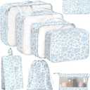 8 Set Packing Cubes for Travel, Luggage Packing Organizers Accessories Large Toiletries Bag for Clothes Shoes Cosmetics (Blue Flower)