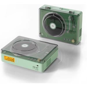 TOMASHI CD Player Portable with Speakers Blutooth Retro CD Player for Home Desktop Personal USB Music Stereo Rechargeable Player with LCD Display for Festival Gift CD-67(Green)
