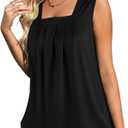 Flafens Summer Tank Top for Women - Cute Pleated Babydoll Scoop Neck Smocked Graphic Sleeveless T Shirt for Beach Vacation, Size 3XL