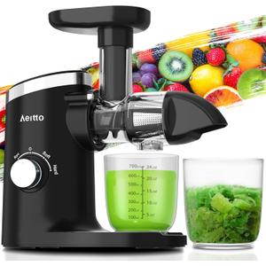 Aeitto Classic Horizontal Cold Press Juicer, Slow Masticating Juicer with Quiet Motor, High Juice Yield, Easy to Clean, Juicer Machines with Soft & Hard Modes for Fruits & Vegetables, Premium Black