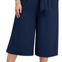 Lastshe Women's Plus Size Capri Pants Wide Leg High Waisted Summer Capris Loose Adjustable Cropped Palazzo Trousers (3X, Navy Blue)